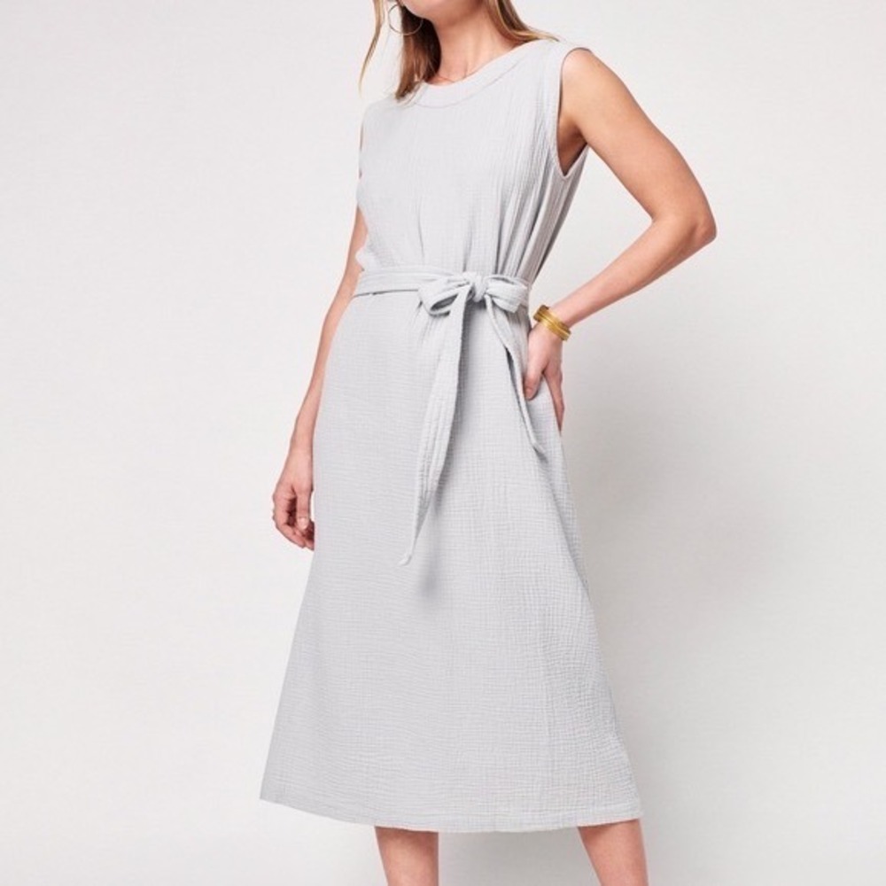 Faherty $240 Dream Cotton Costa Dress Gray Women's Size Medium Organic Cotton